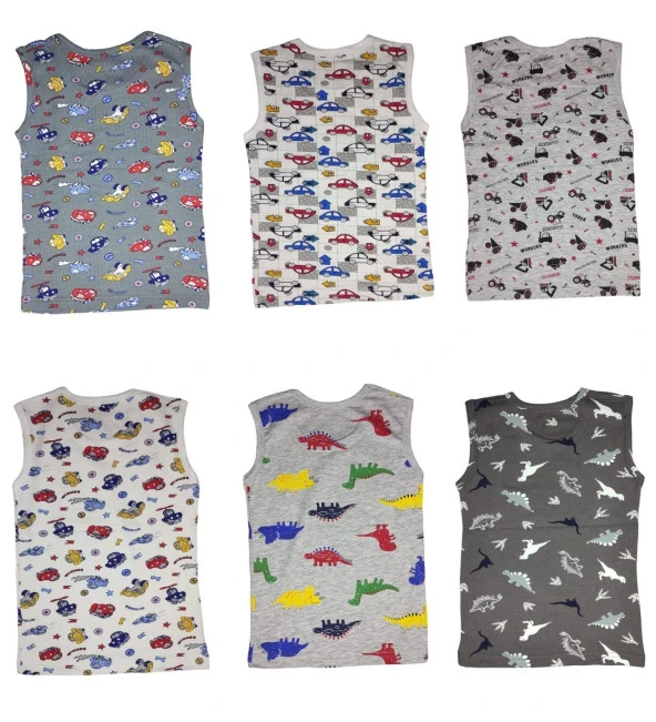 6 Adet Likralı Erkek Çocuk Empirme Desenli Mody Penye Sıfır Kol Atlet-Tişört - 5