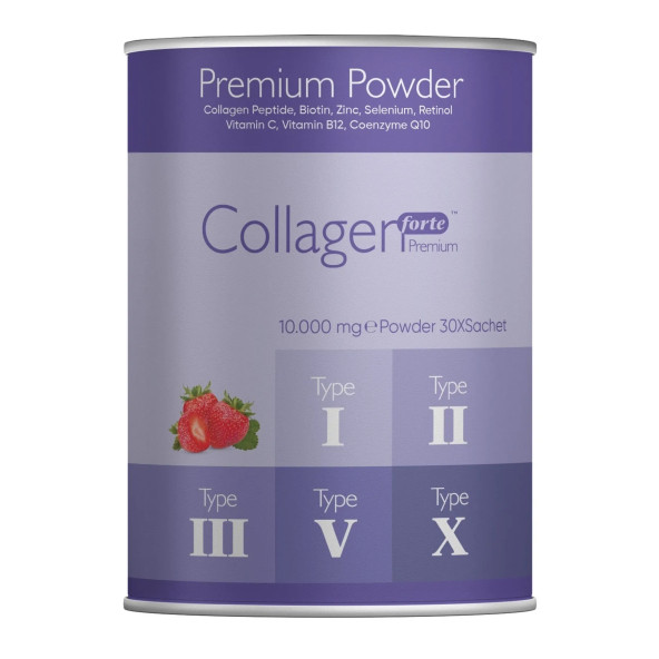 Collagen Forte Platinum Collagen Powder 300g, 5 Tip Toz Kolajen 10.000mg X 30 Şase & Multivitamin Çilek Aromalı