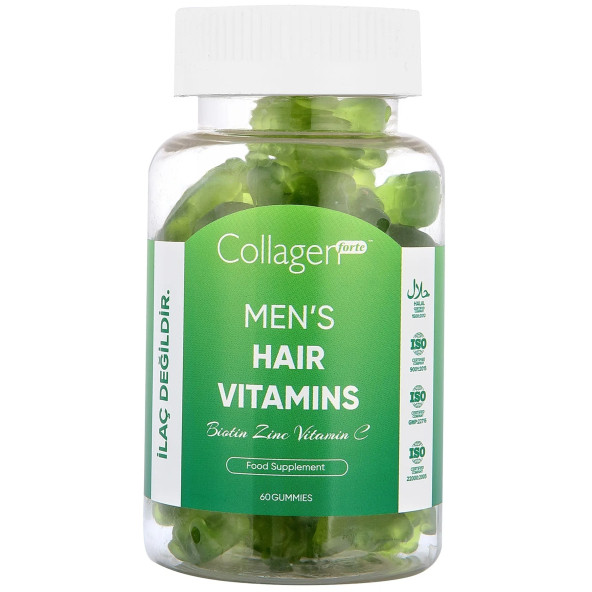 Collagen Forte Platinum Erkekler Için Saç Vitaminleri, 60 Gummies, Biotin, Vitamin C & Çinko