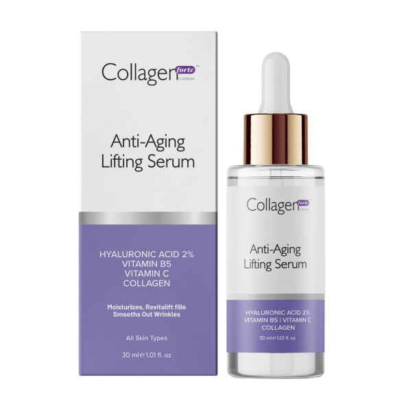 Collagen Forte Platinum Hyaluronik Asit Serum 30ml, Yaşlanma Karşıtı, Kolajen Içerikli, Vitamin B5, Vitamin C