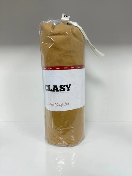 Clasy Ranforce Lastikli Çarşaf Seti Tek Kişilik Düz Hardal - 1