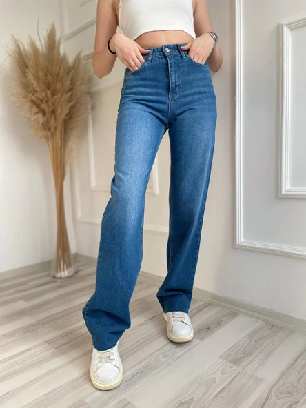 Kadın Geniş Palazzo Kot Pantolon Mavi - 2