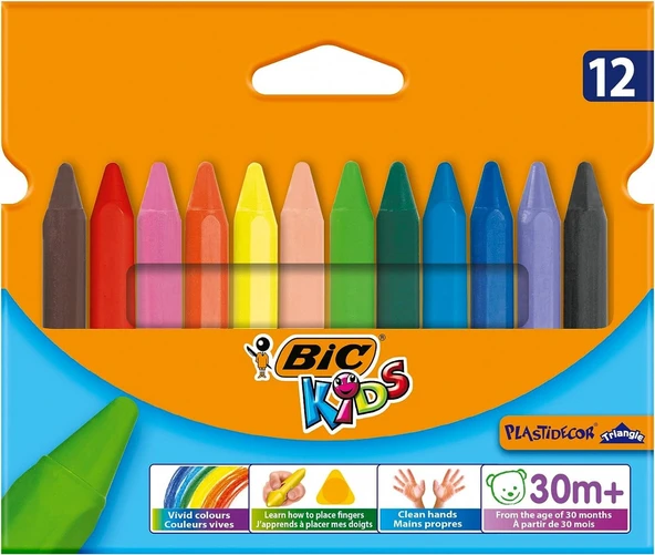 Bic Kids Plastidecor 12'li JUMBO Üçgen Mum Pastel Boya /