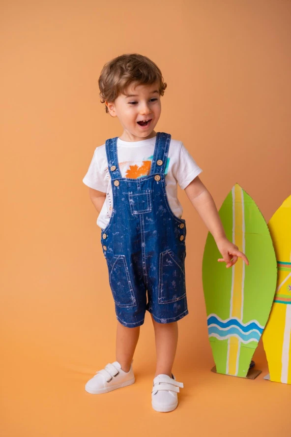 Erkek Bebek Mavi Baskılı Jean Salopet (9ay-4yaş) - 2