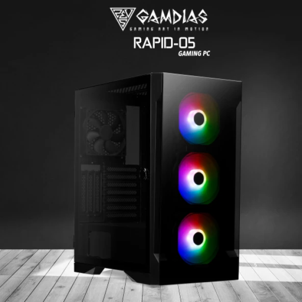 GAMDIAS RAPID-05, RYZEN 7 3700X, 16Gb Ram, 500Gb NVMe SSD, 4Gb GDDR5 RX550 Ekran Karti, 500W Kasa, Free Dos GAMING PC