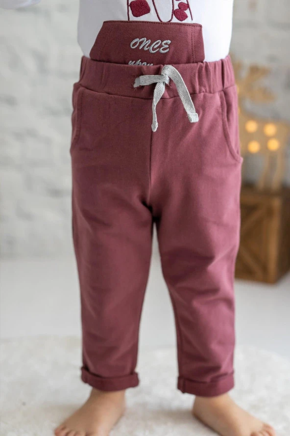 Erkek Bebek Bordo Beli Lastikli Pantolon (9-24ay) - 2