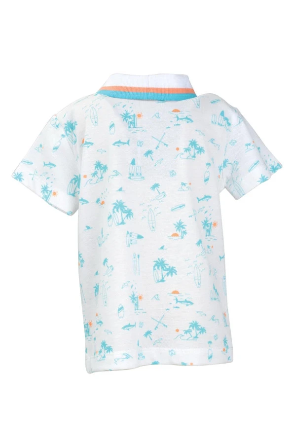 Erkek Bebek Mavi Surf Baskılı Polo Yaka T-Shirt (9ay-4yaş) - 3