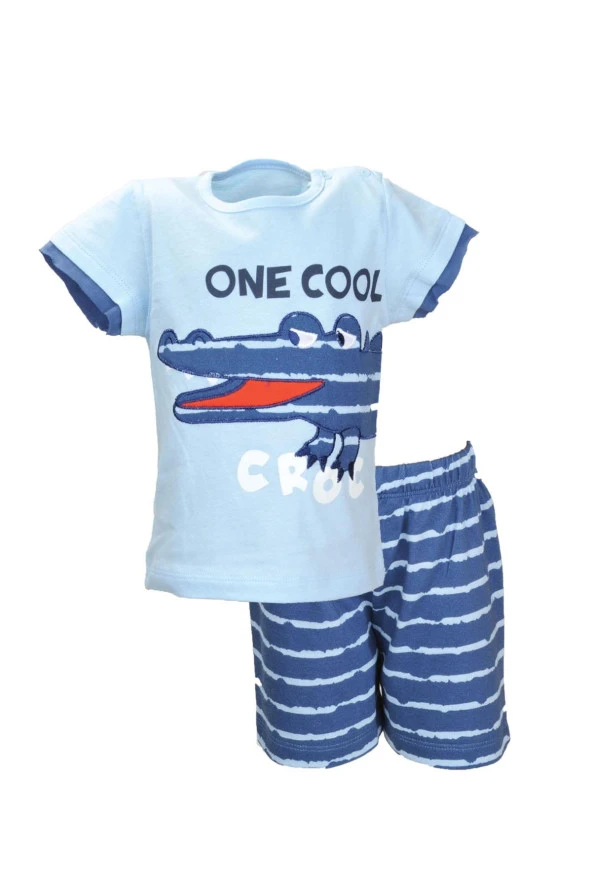 Erkek Bebek Mavi Croc T-Shirt ve Şort Takım (0-24ay)