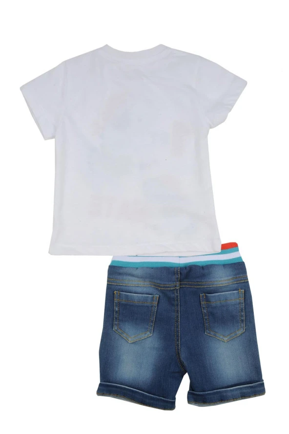 Erkek Bebek Mavi Baskılı T-Shirt ve Kot Şort Takım (6ay-4yaş) - 2