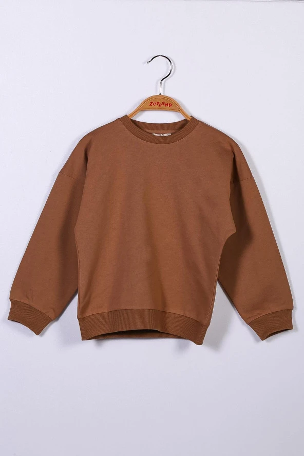 Unisex Çocuk Kahverengi Basic Sweatshirt (4-12yaş)