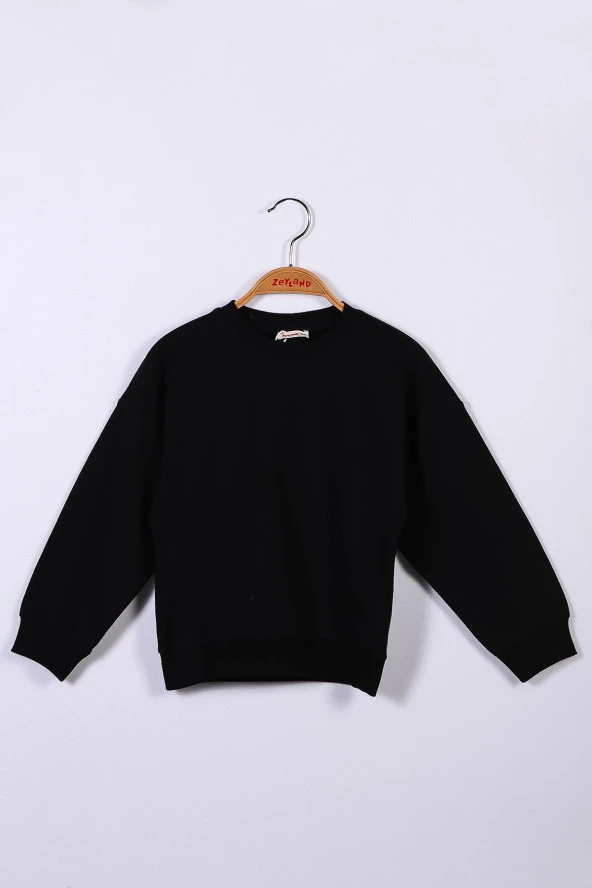 Unisex Çocuk Siyah Basic Sweatshirt (4-12yaş)