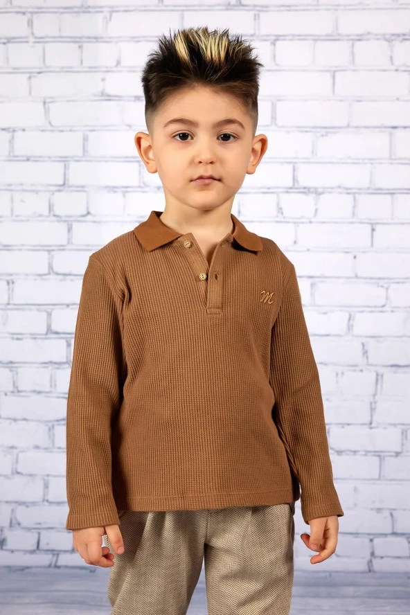 Erkek Çocuk Polo Yaka Kahverengi Sweatshirt (2-7yaş)