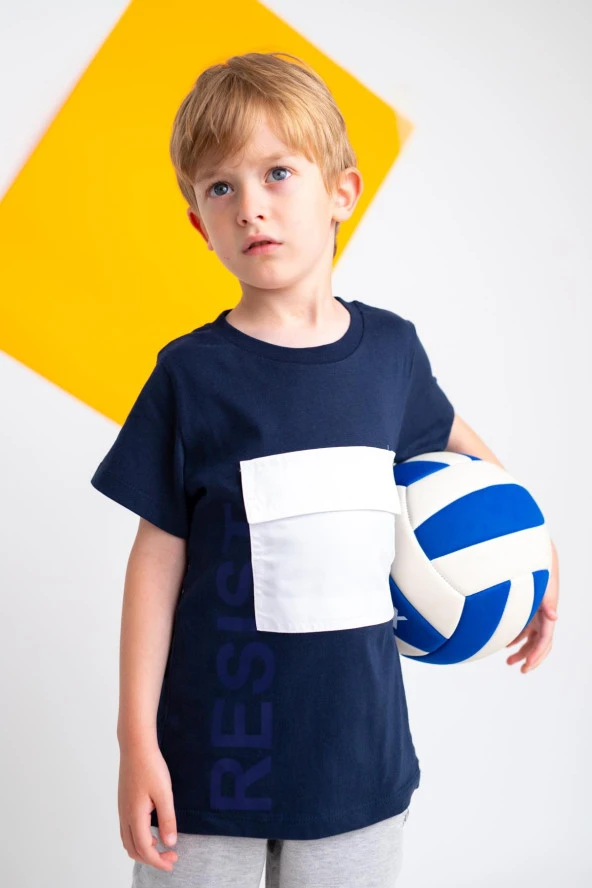 Erkek Çocuk Resist Baskılı Cepli Lacivert T-Shirt (4-12yaş) - 3