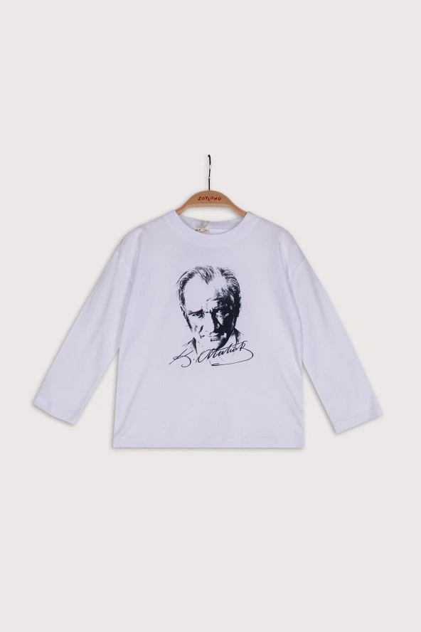 Unisex Çocuk Atatürk Baskılı Beyaz Uzun Kollu T-Shirt (4-12yaş) - 2