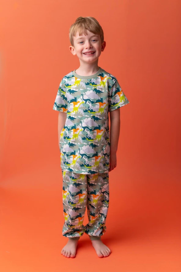 Erkek Çocuk Yeşil Dinos Pijama Takımı (5-12yaş)