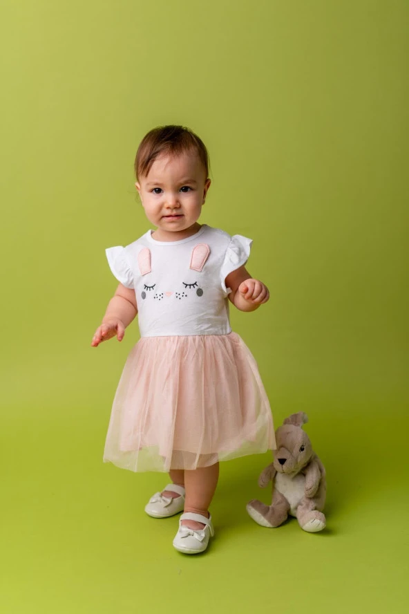 Kız Bebek Beyaz Bunny Elbise (3-24ay)