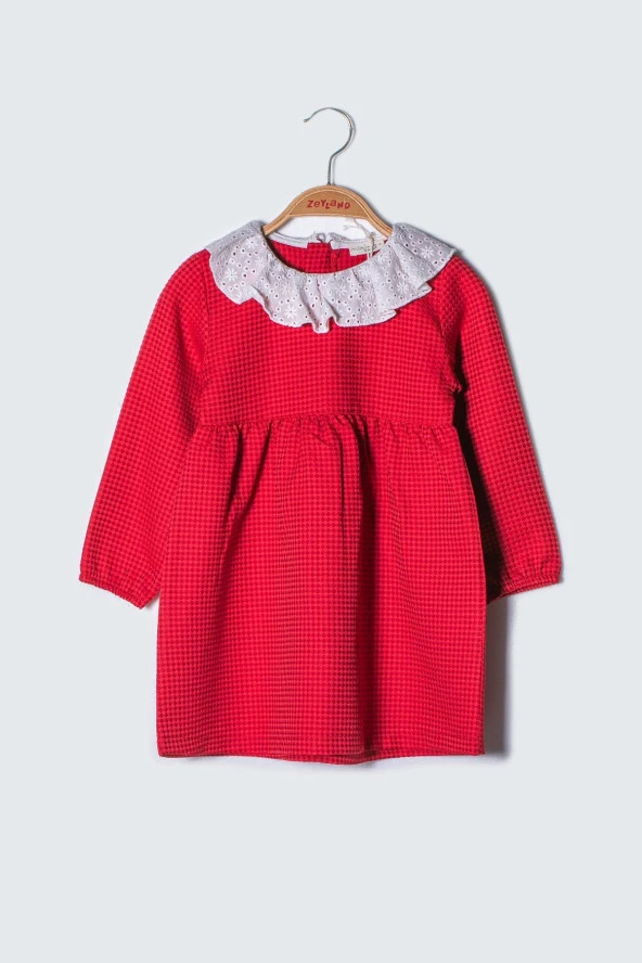 Kız Bebek Yaka Detaylı Dokuma Elbise - 2