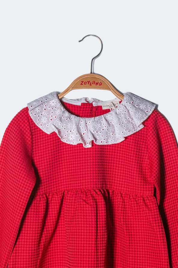Kız Bebek Yaka Detaylı Dokuma Elbise - 4