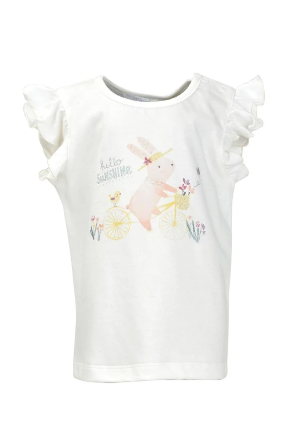 Kız Bebek Ekru Bisiklet Baskılı T-Shirt (9ay-4yaş)