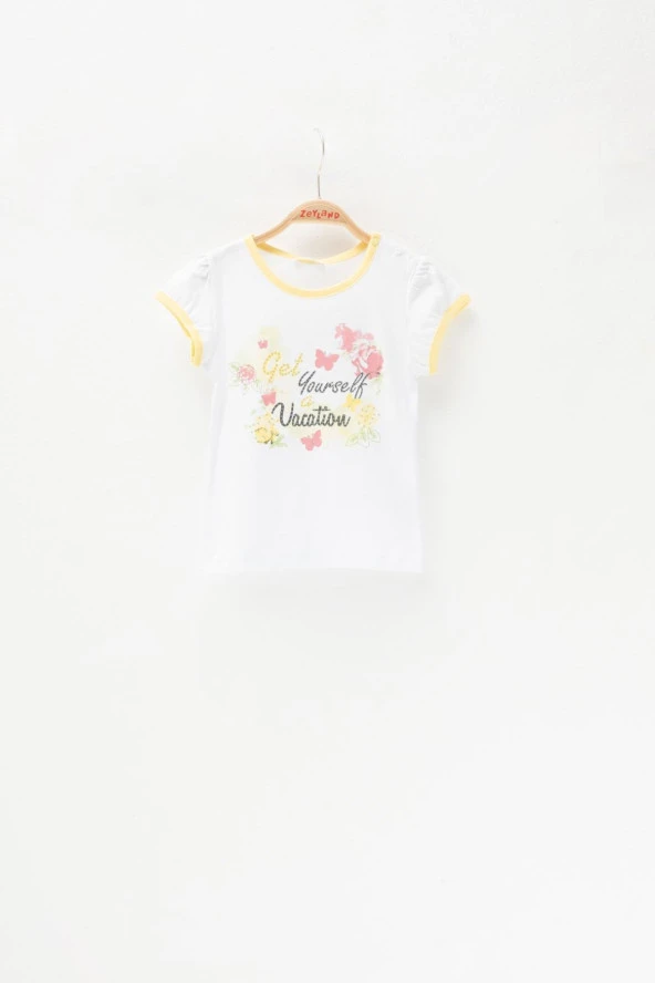 Kız Bebek Beyaz Vacation Taşlı T-Shirt (6ay-4yaş)