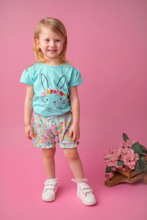 Kız Bebek Mint Flower Rabbit T-Shirt (9ay-4yaş)