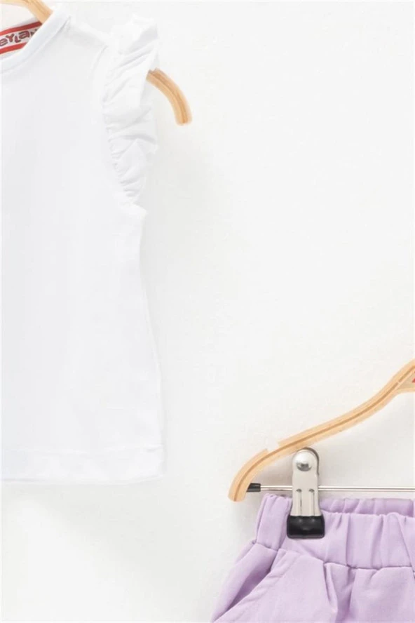 Kız Bebek Kolları Fırfırlı T-Shirt ve Cepli Şort Takım (3-36ay) - 2