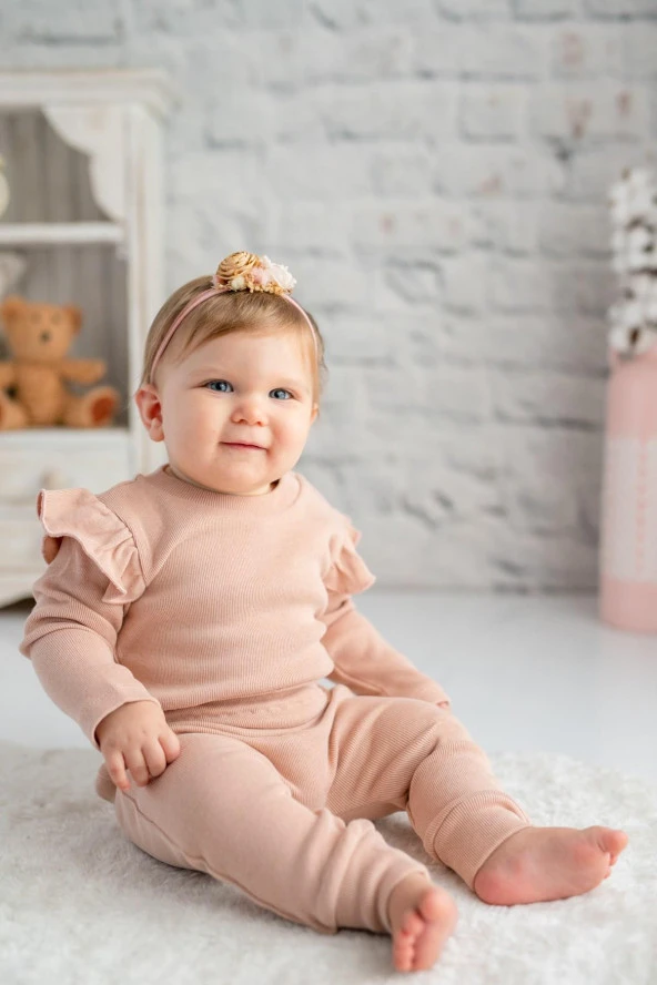 Gots Sertifikalı %100 Organik Pamuk Fırfırlı Sweatshirt ve Pantolon Takım (0-4yaş) - 2