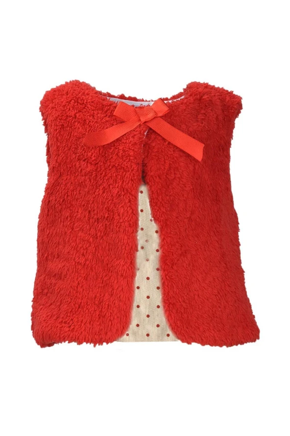 Kız Bebek Kırmızı Fiyonk Detaylı Yelek (12ay-4yaş)