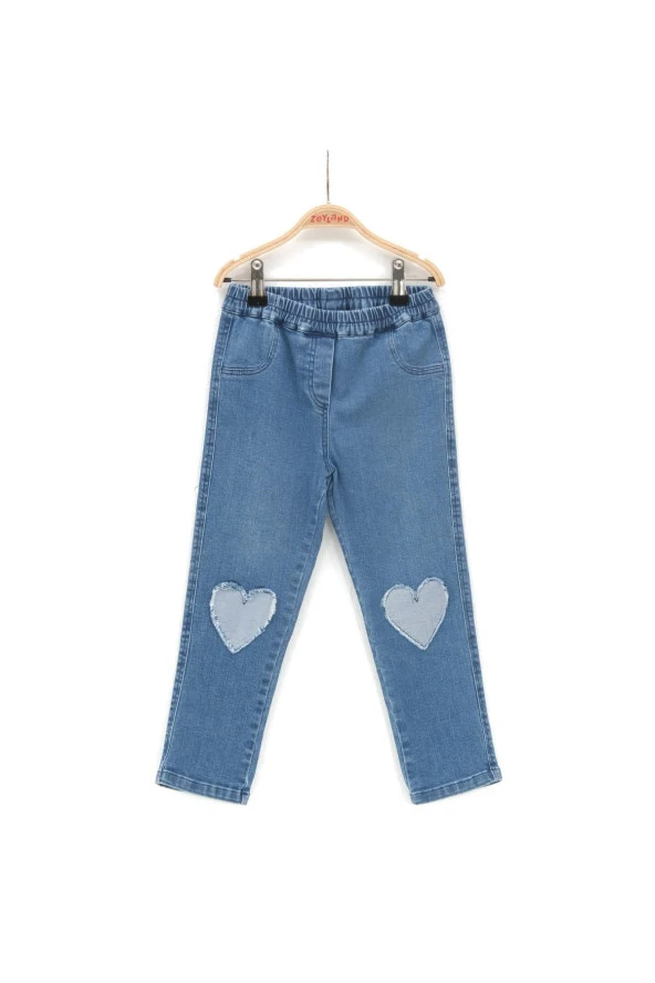 Kız Çocuk Beli Lastikli Kalp Nakışlı Denim Pantolon (2-7yaş) - 2