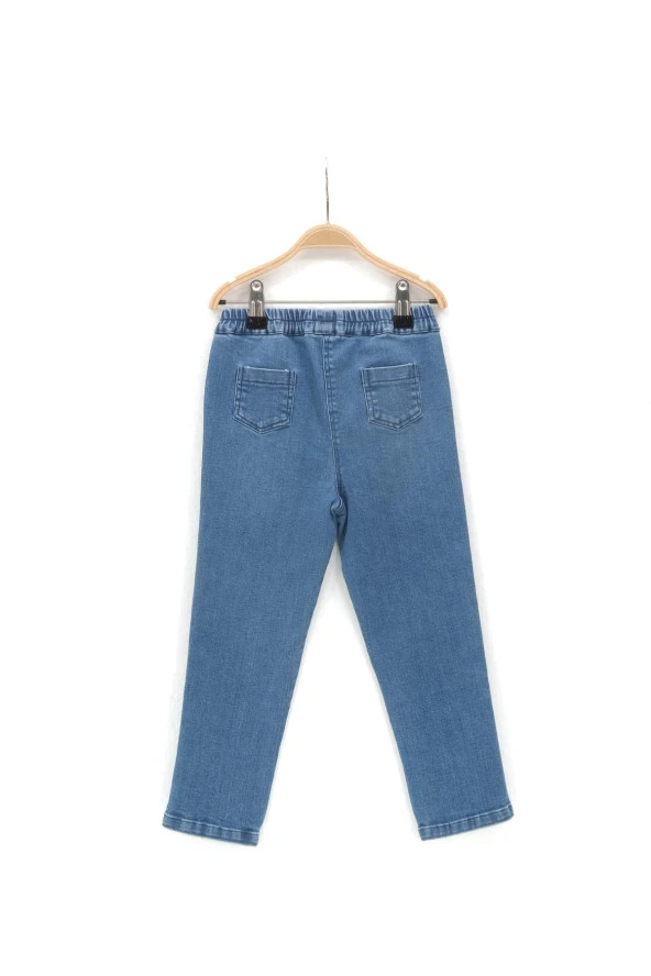 Kız Çocuk Beli Lastikli Kalp Nakışlı Denim Pantolon (2-7yaş) - 3