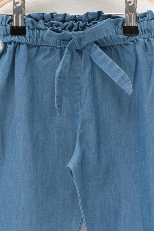 Kız Çocuk Beli Lastikli Denim Pantolon - 3