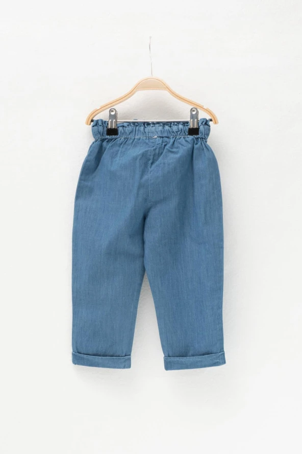 Kız Çocuk Beli Lastikli Denim Pantolon - 4