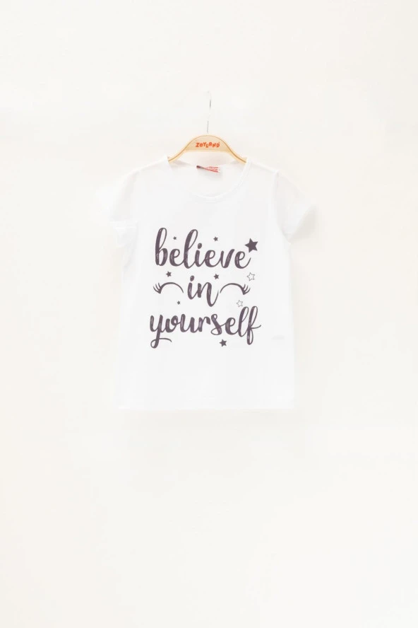 Kız Çocuk Believe in Yourself Baskılı Beyaz T-Shirt (5-12yaş)