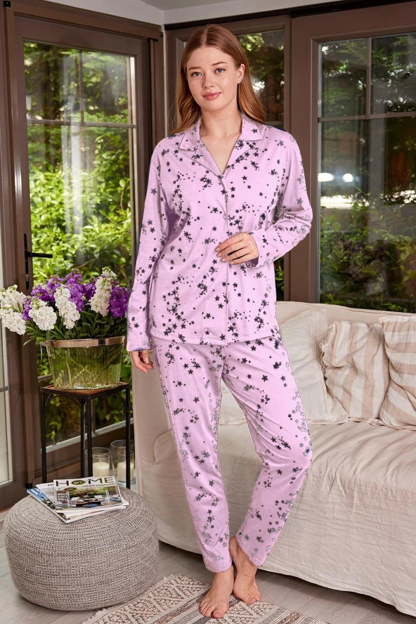 Kadın Gömlek Yaka Düğmeli Pijama Takımı