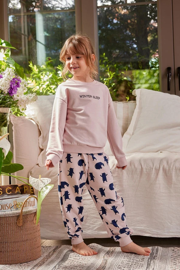 Kız Çocuk Yazı Nakışlı Pijama Takımı
