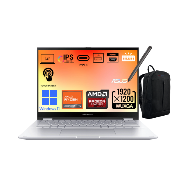 ASUS Vivobook S14 Flip TN3402YA R5 7530U 16GB 1TB SSD 14" WUXGA IPS (Dokunmatik) Win11 2in1 Laptop + Webzone Çanta - 1