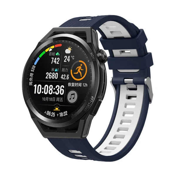 KNY Preo Pwatch S2 İçin 22 MM Çift Katmanlı 2 Renkli Ayarlanabilir Renkli Silikon Kayış-Kordon KRD-55 Siyah - Beyaz