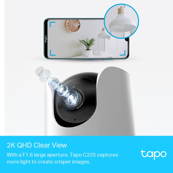 TP-Link Tapo C225 2K QHD Hareket Tespit ve Takibi, 360° Renkli Gece Görüşlü Wi-Fi Güvenlik Kamerası