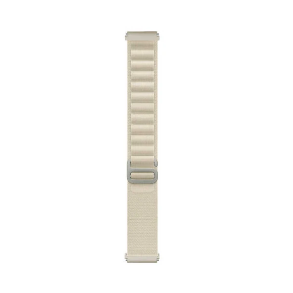 KNY Preo Pwatch S2 İçin 22 MM Kumaş Desenli Ayarlanabilir Naylon Kayış-Kordon KRD-74 Krem