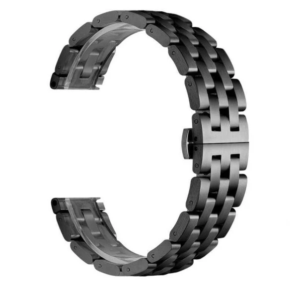 KNY Spovan Watch Plus İçin 22 MM Zincir Desneli Ayarlanabilir Kopçalı Metal Kayış-Kordon KRD-20 Siyah