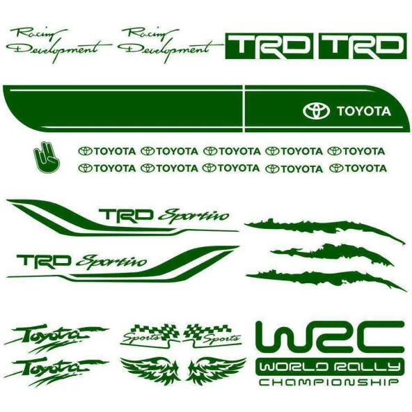Toyota Modifiye Sport Sticker Seti,Toyota Etiket Çıkartma Paketi Beden Yok - Yeşil - Ebat Yok - Numara Yok