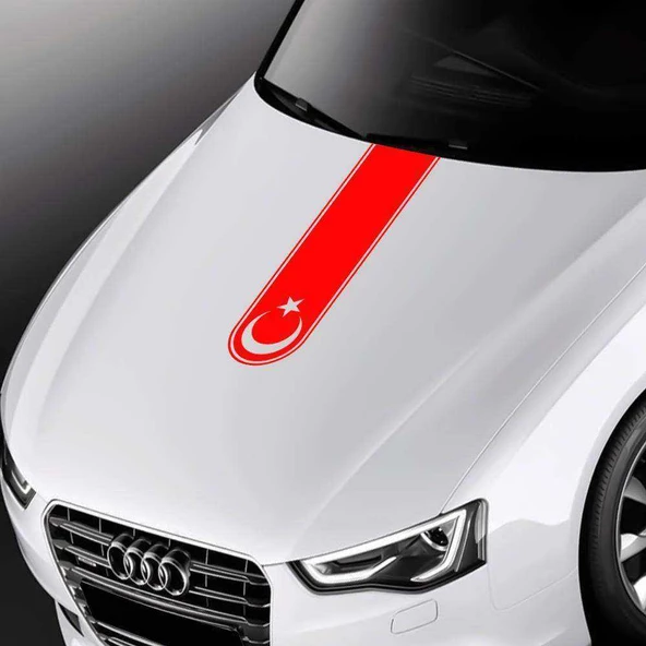 Türkiye Ayyıldız Kaput Kırmızı Şerit Sticker Oto Etiket, Araç Çıkartma, Tuning, Modifiye, Arma Siyah