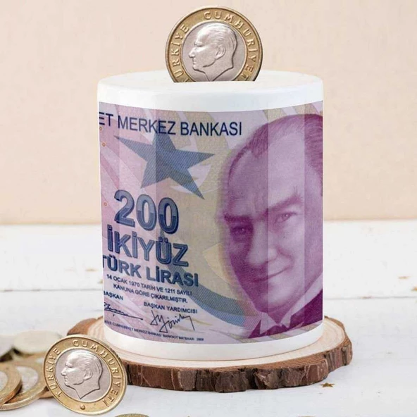 200TL Banknot Fotoğrafı Baskılı Hediyelik Kumbara