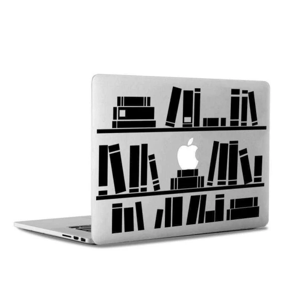 Kitaplık Raflar Siluet Mac Book Laptop Sticker, Etiket, Çıkartma