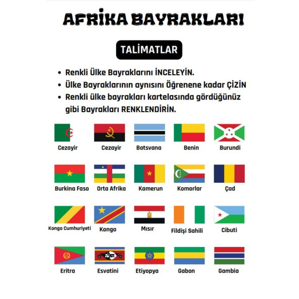 Afrika Ülke Bayrakları Çizme ve Boyama Kitabı - 2