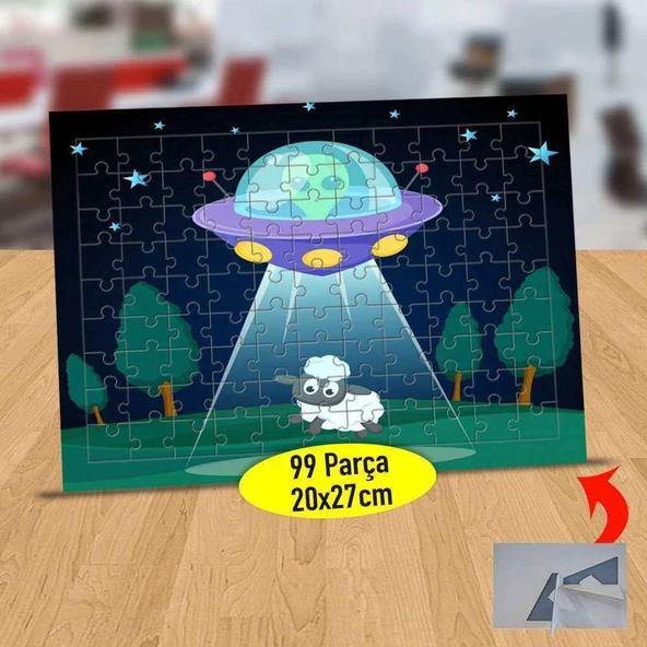 Koyun Kaçıran Uzaylı 99 Parça Puzzle Yapboz Tablo-23-2147925159