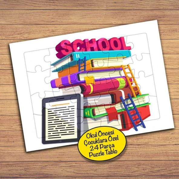 Okul - Kitap Yığını 24 Parça Çocuklara Özel Yapboz Tablo-665
