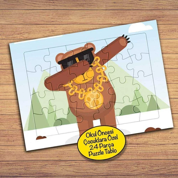 Gözlüklü Komik Ayı Çocuklara Özel Puzzle Yapboz Tablo-214785094