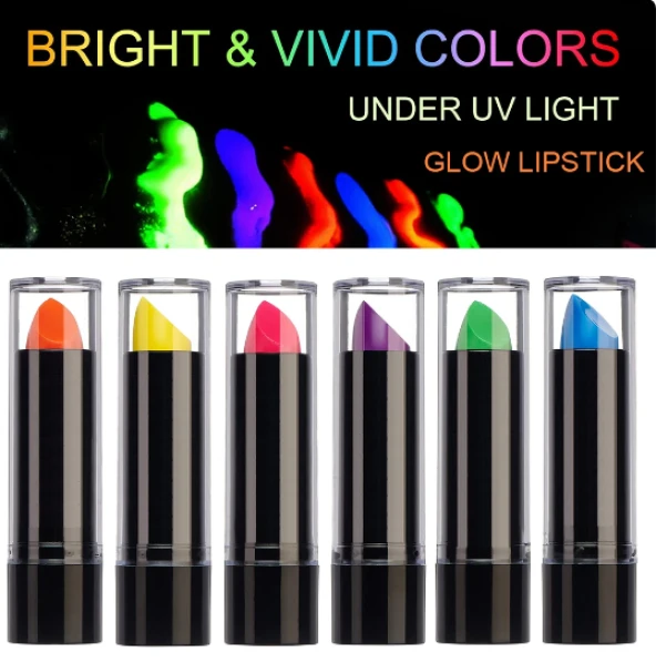 Karanlıkta Parlayan Yanan UV Neon Ruj Yüz Boyama 6 Adet 6 Renk (4401)