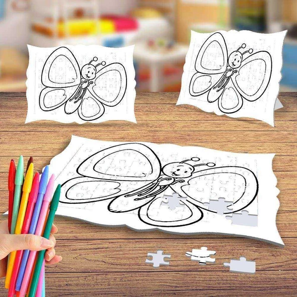 Gülen Mutlu Kelebek Boyama Puzzle Tablo Çocuk Eğitici Yapboz
